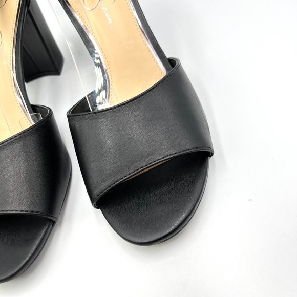 Jessica Simpson Womens Size 11 Black Leather Open Toe Block Heels Sandals Shoes - Picture 5 of 13